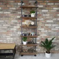 6-Tier Wall Shelves - Black Metal, Wood