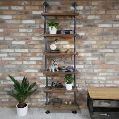 6-Tier Wall Shelves - Black Metal, Wood