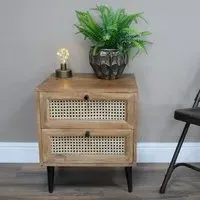 Acacia Wood 2 Drawer Bedside Cabinet - Rattan