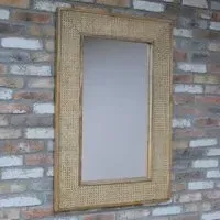 Acacia Wood and Rattan Frame Wall Mirror