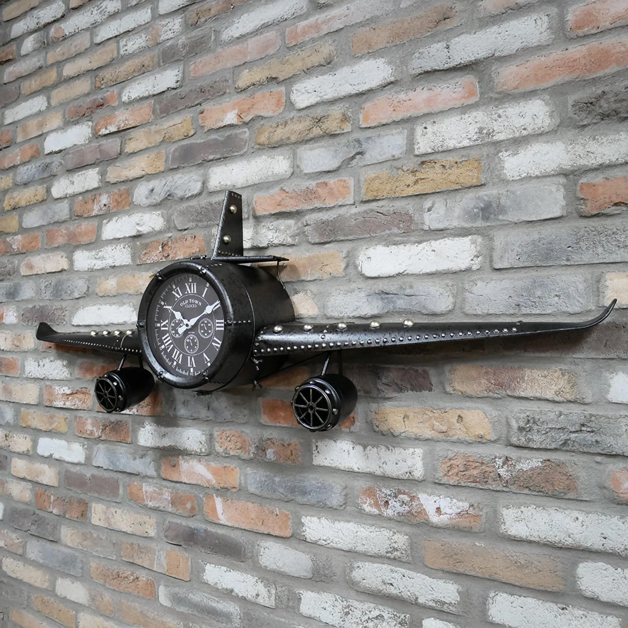Aeroplane Metal Clock - Black