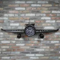 Aeroplane Metal Clock - Black