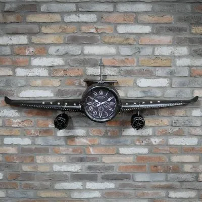 Aeroplane Metal Clock - Black image
