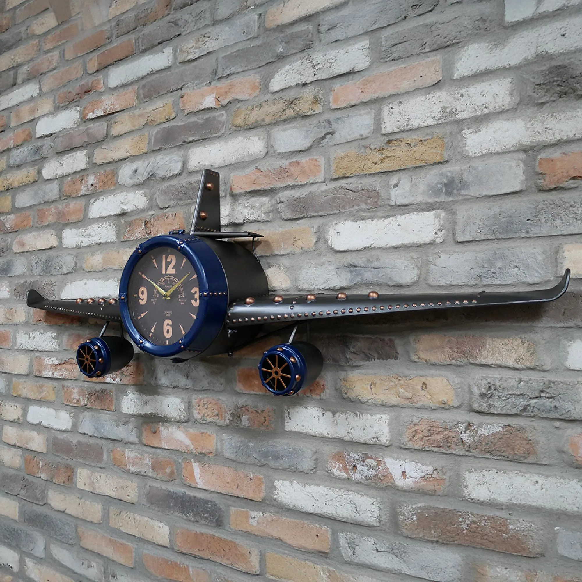 Aeroplane Metal Clock - Blue