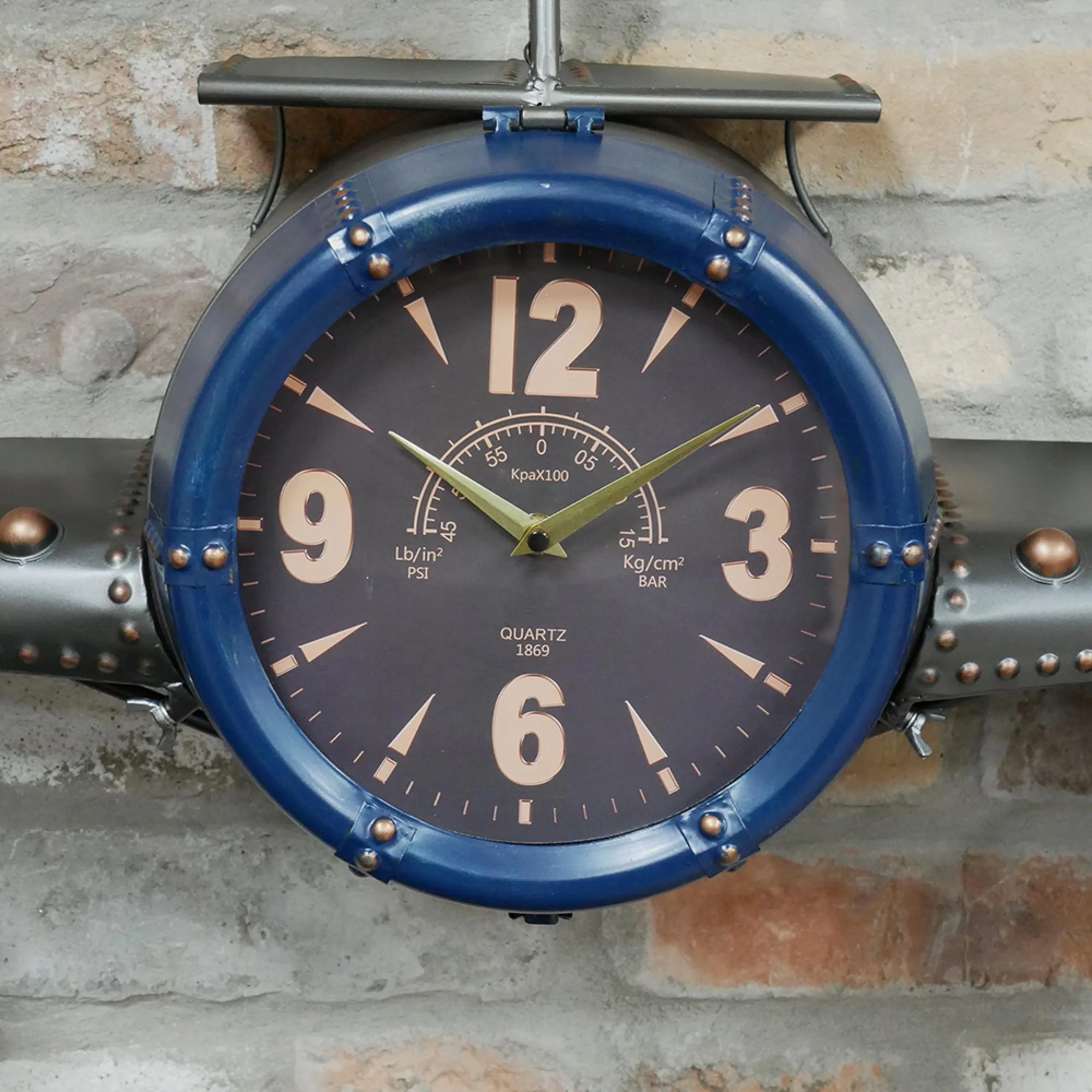 Aeroplane Metal Clock - Blue
