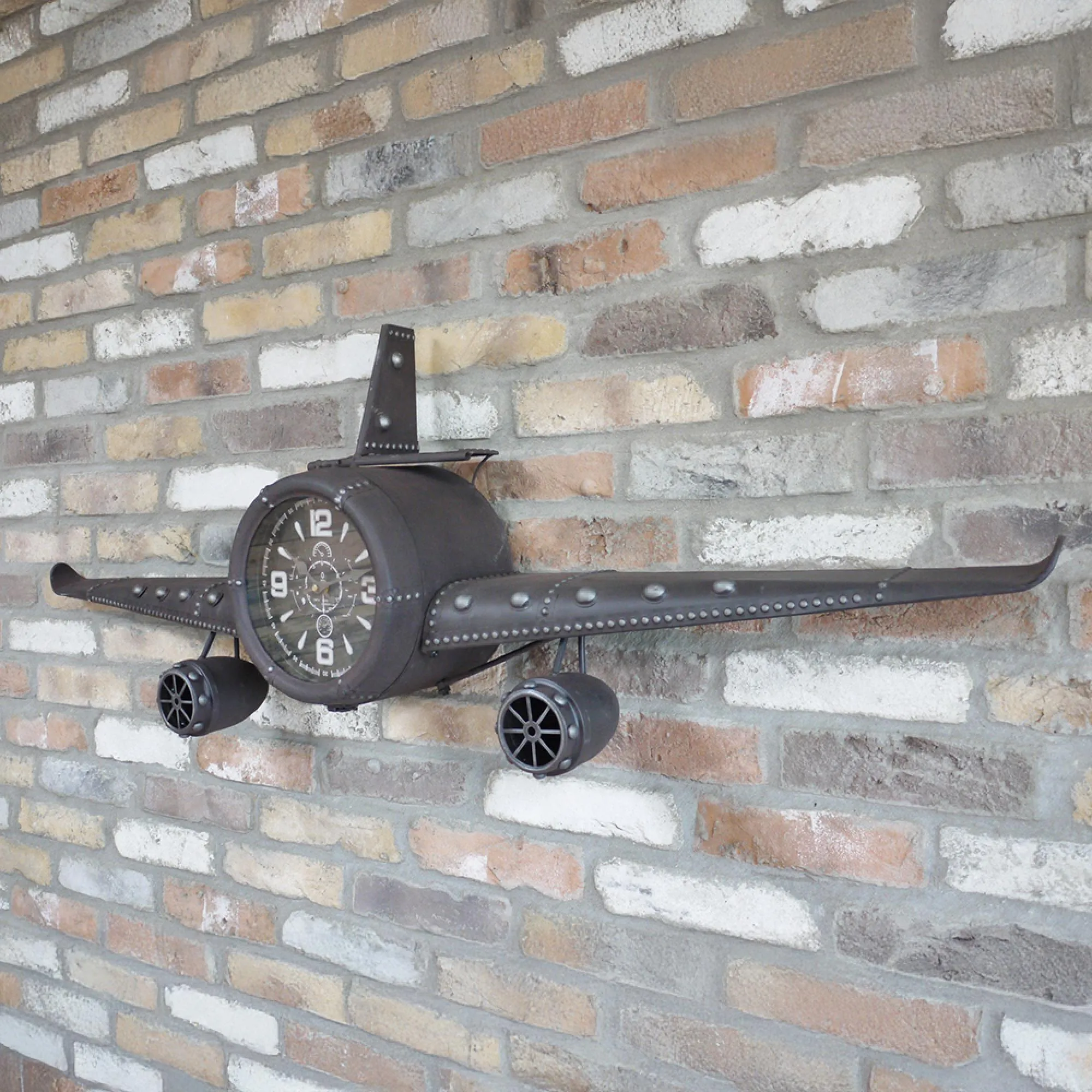 Aeroplane Metal Clock - Grey