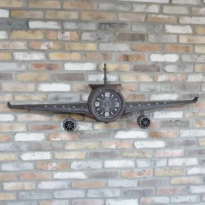Aeroplane Metal Clock - Grey