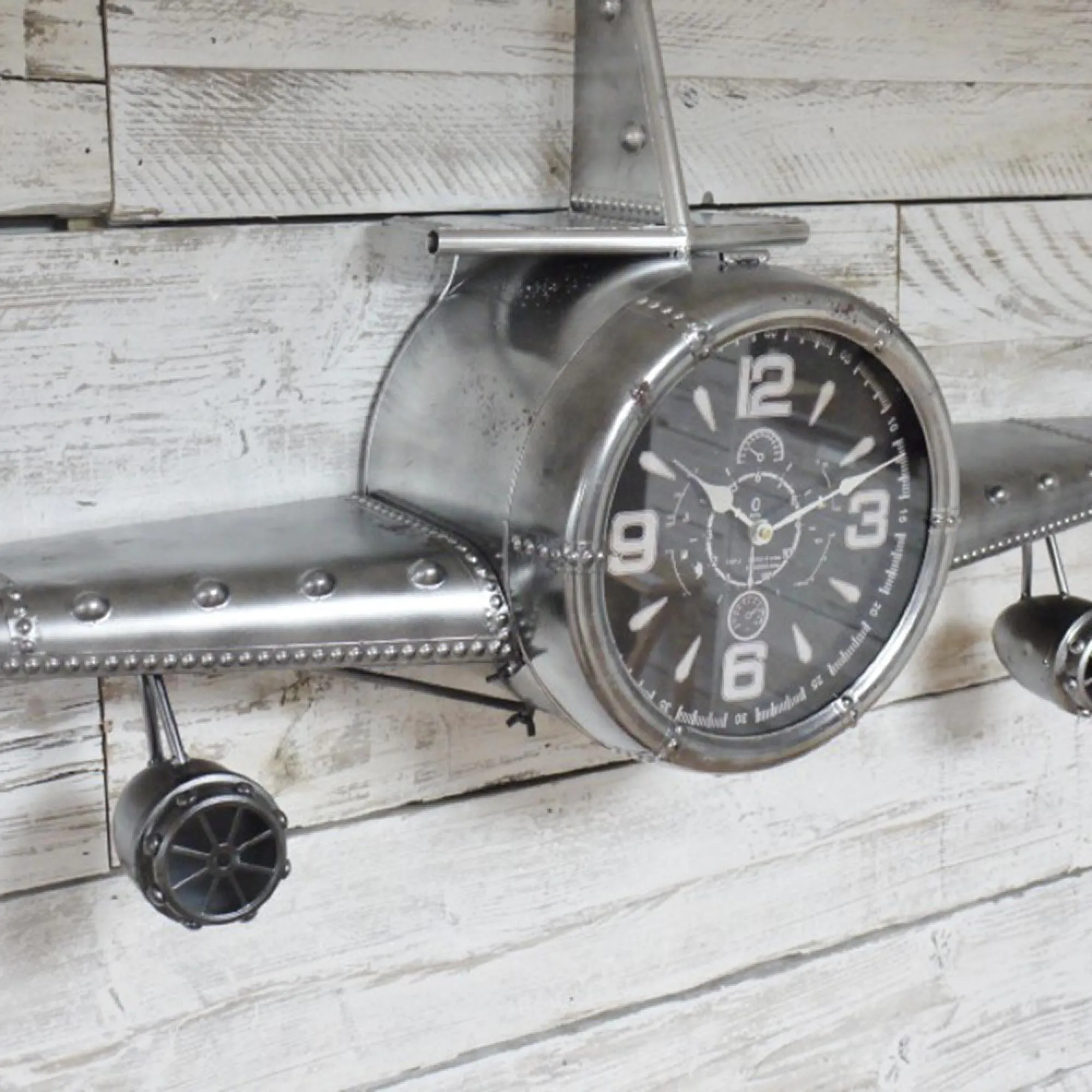 Aeroplane Metal Clock - Silver
