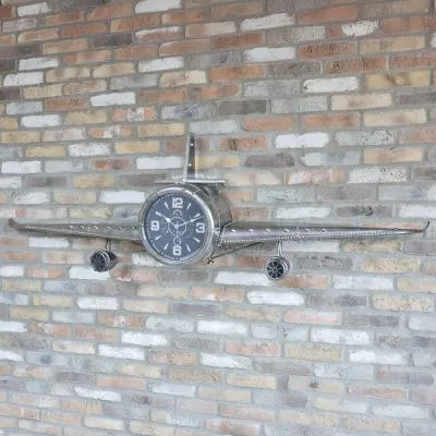 Aeroplane Metal Clock - Silver