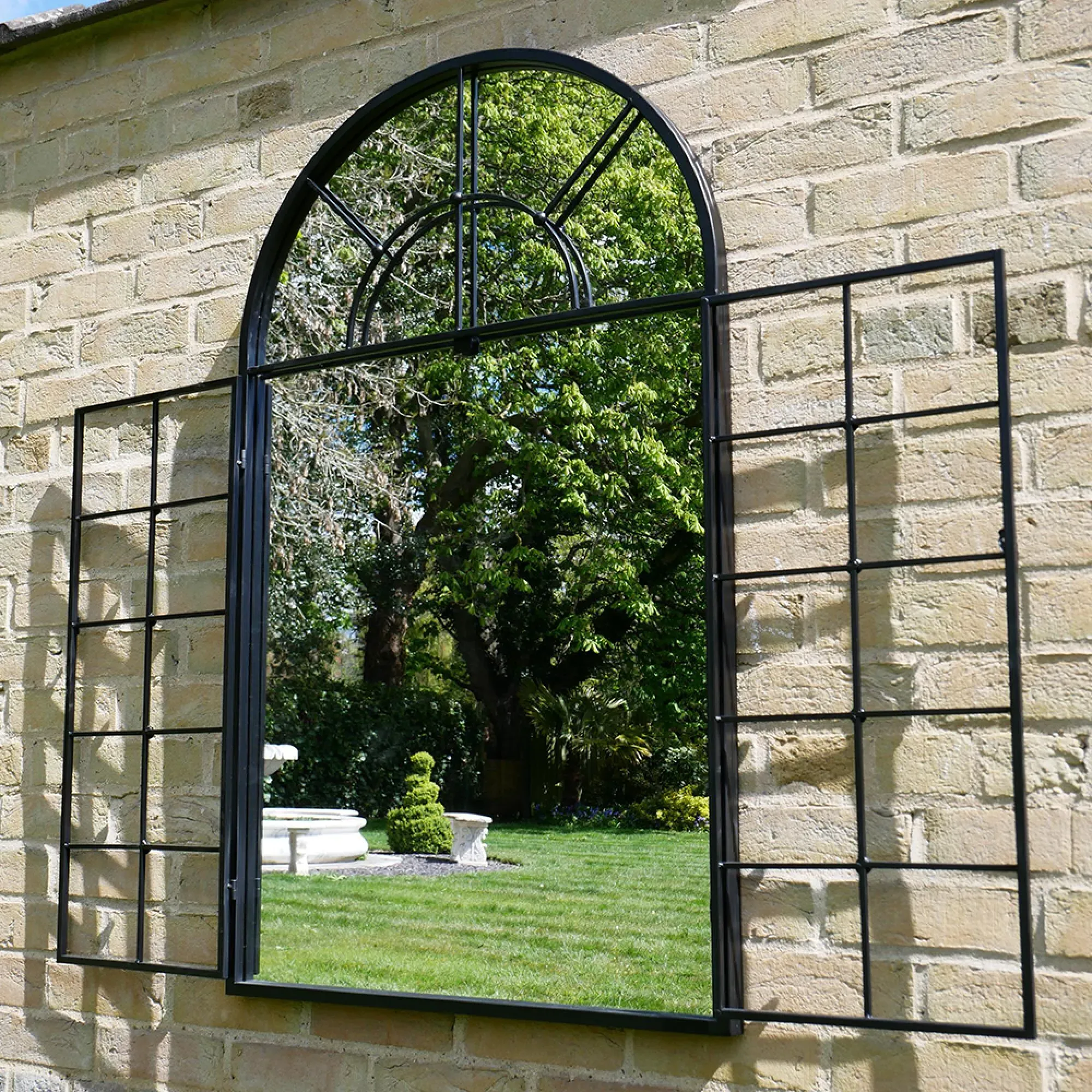Arch Garden Window Mirror - Black, Metal