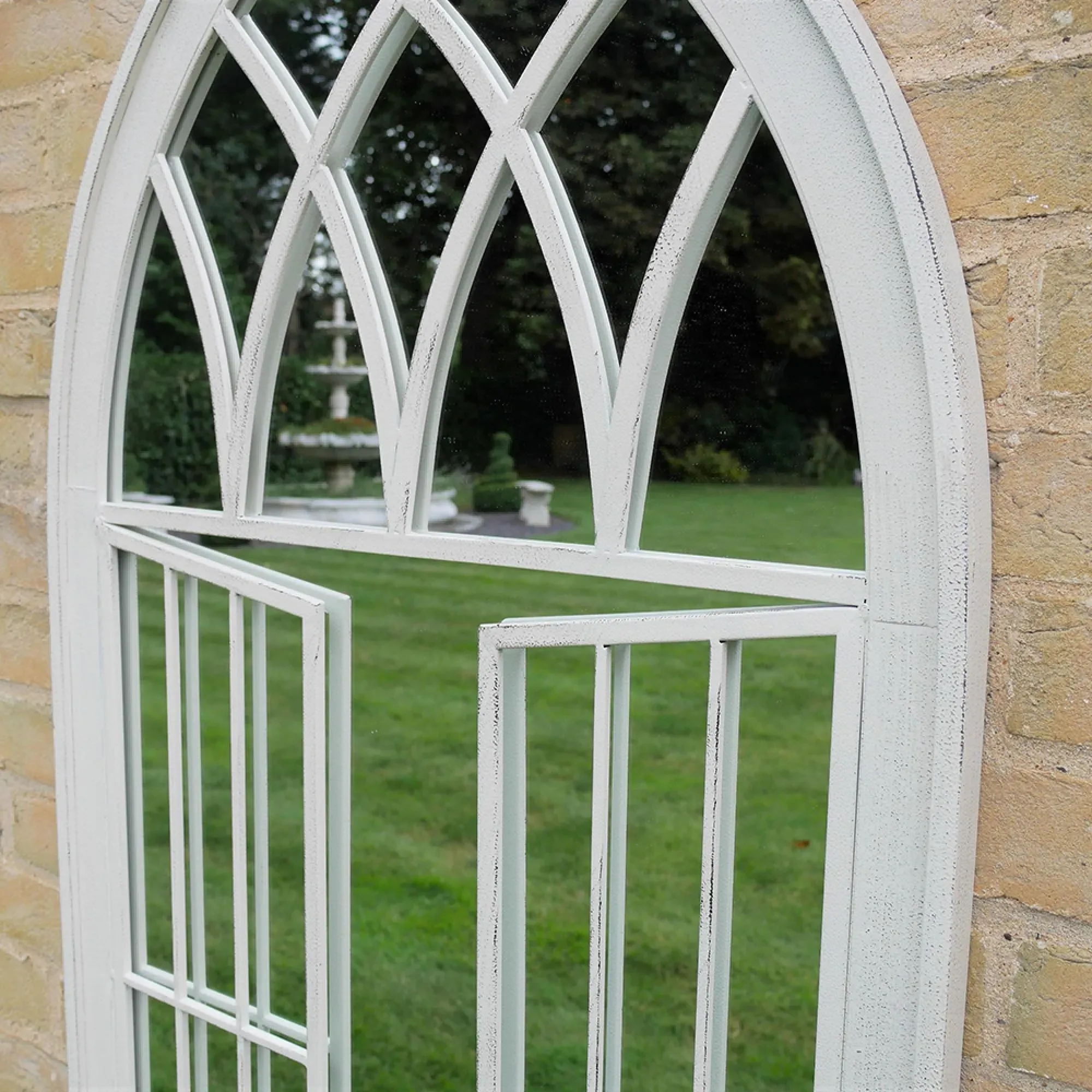 Arch Garden Window Mirror - White, Metal
