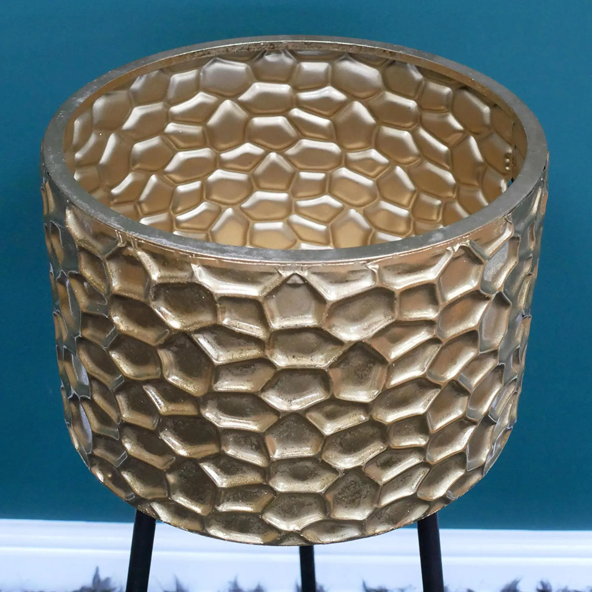 Artificial Flower Planter Set of 2 - Gold