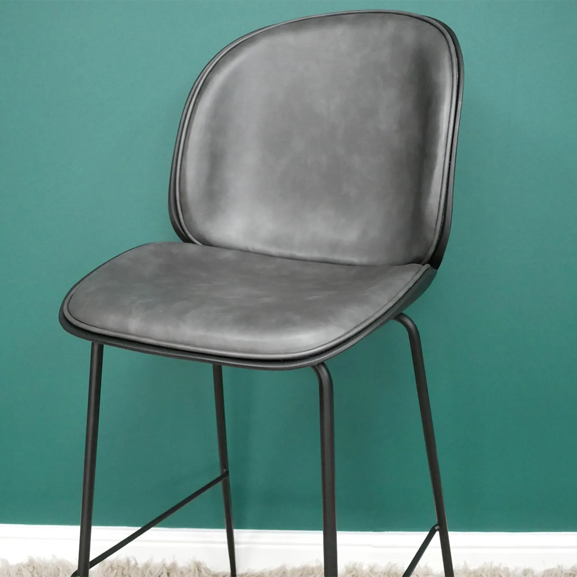 Bar Stool Set of 2 - Dark Grey, Faux Leather