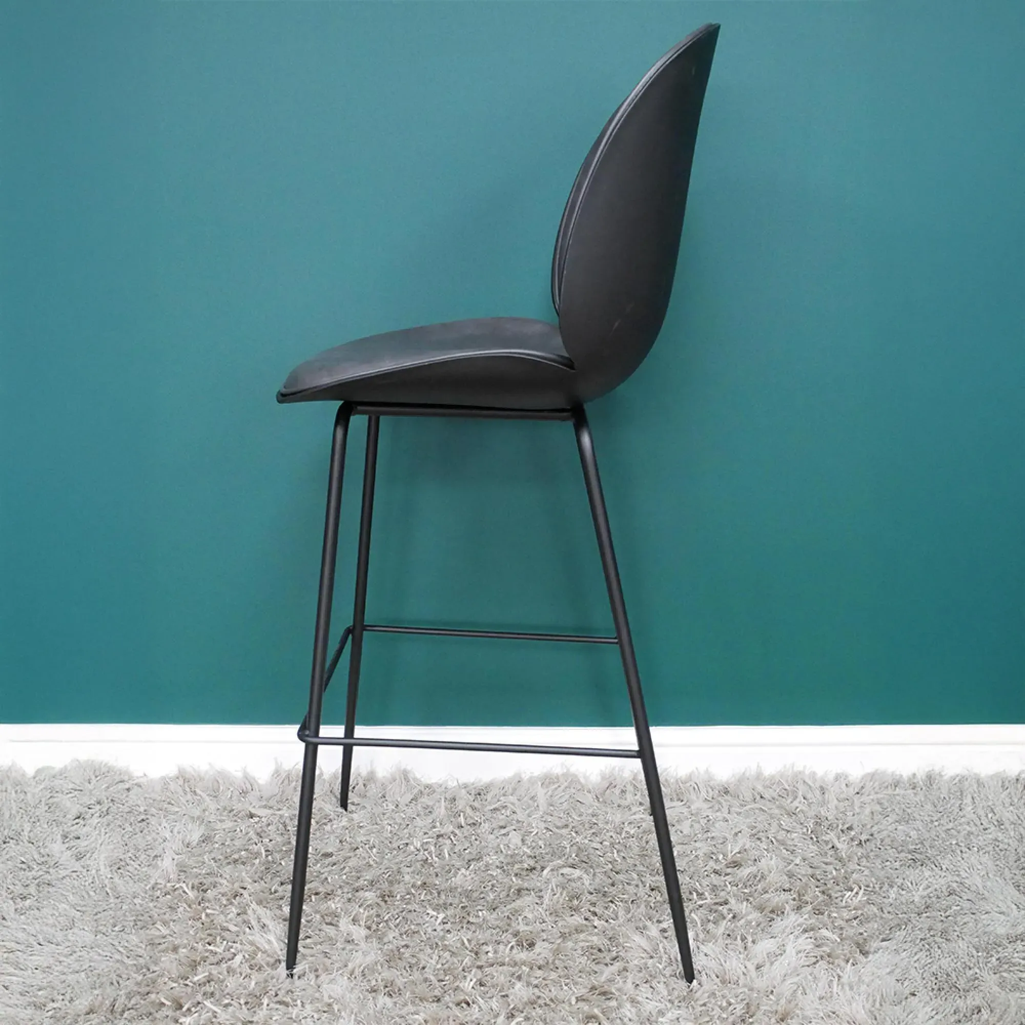 Bar Stool Set of 2 - Dark Grey, Faux Leather