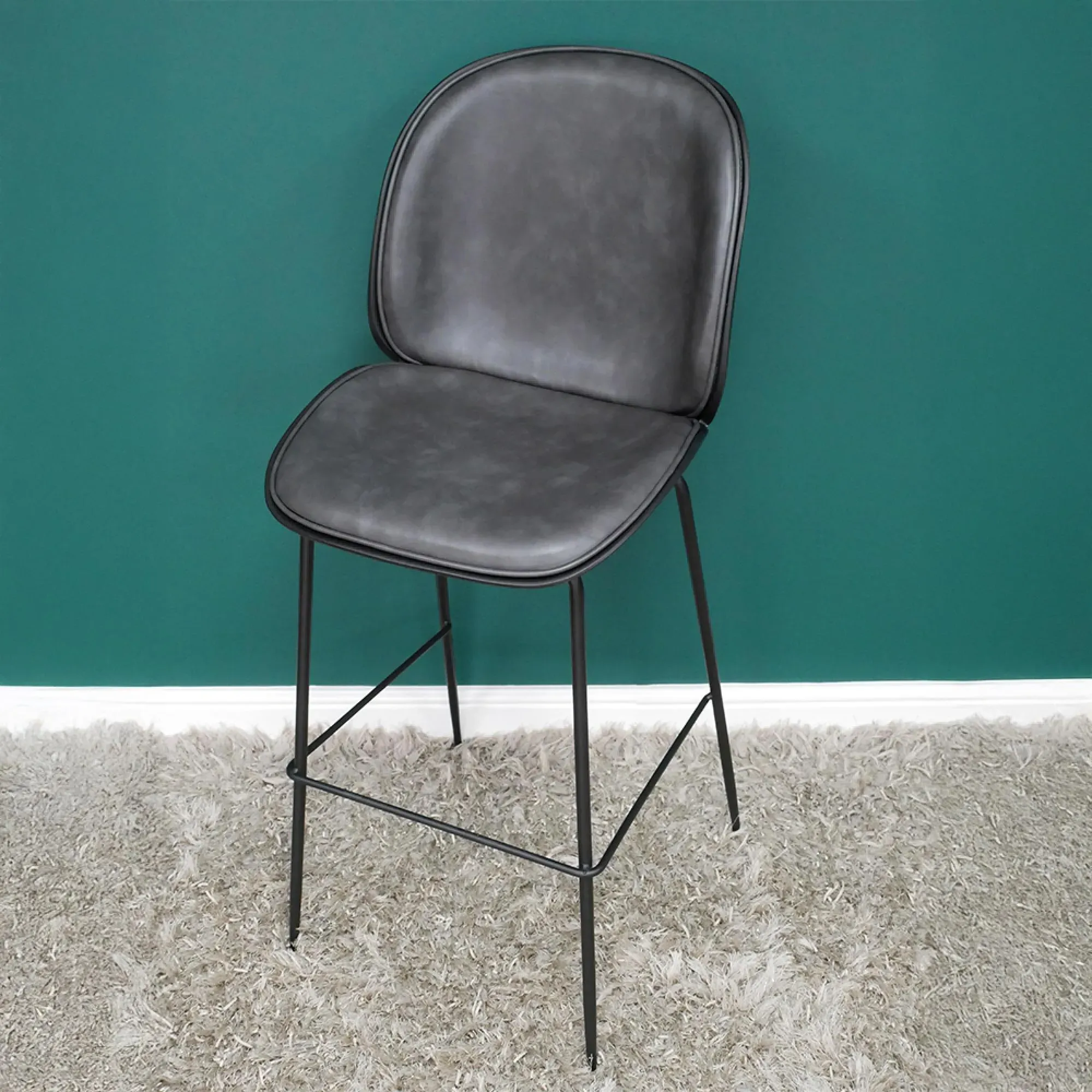 Bar Stool Set of 2 - Dark Grey, Faux Leather