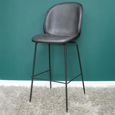 Bar Stool Set of 2 - Dark Grey, Faux Leather