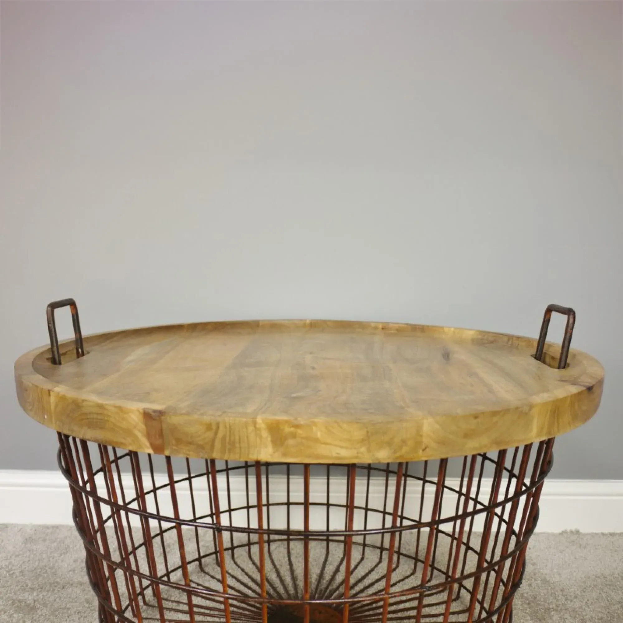 Basket with Wood Lid - Rusty