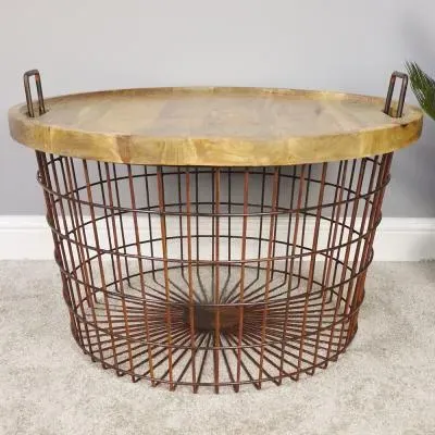 Basket with Wood Lid - Rusty image