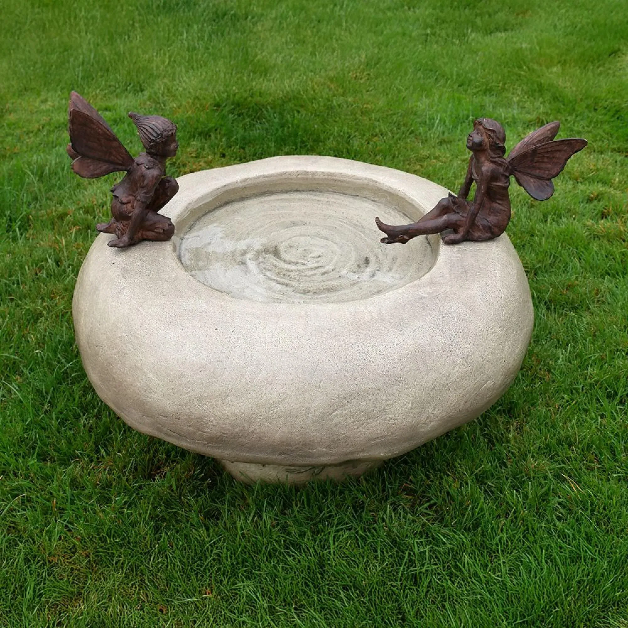 Bird Bath with Fairies - Off White