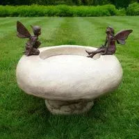 Bird Bath with Fairies - Off White