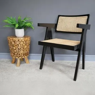 Black and Rattan Armchair - Black