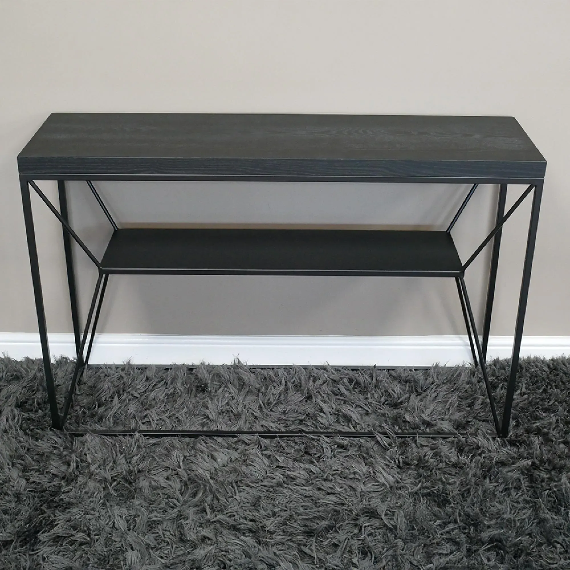 Black Console Table with Shelf - Black