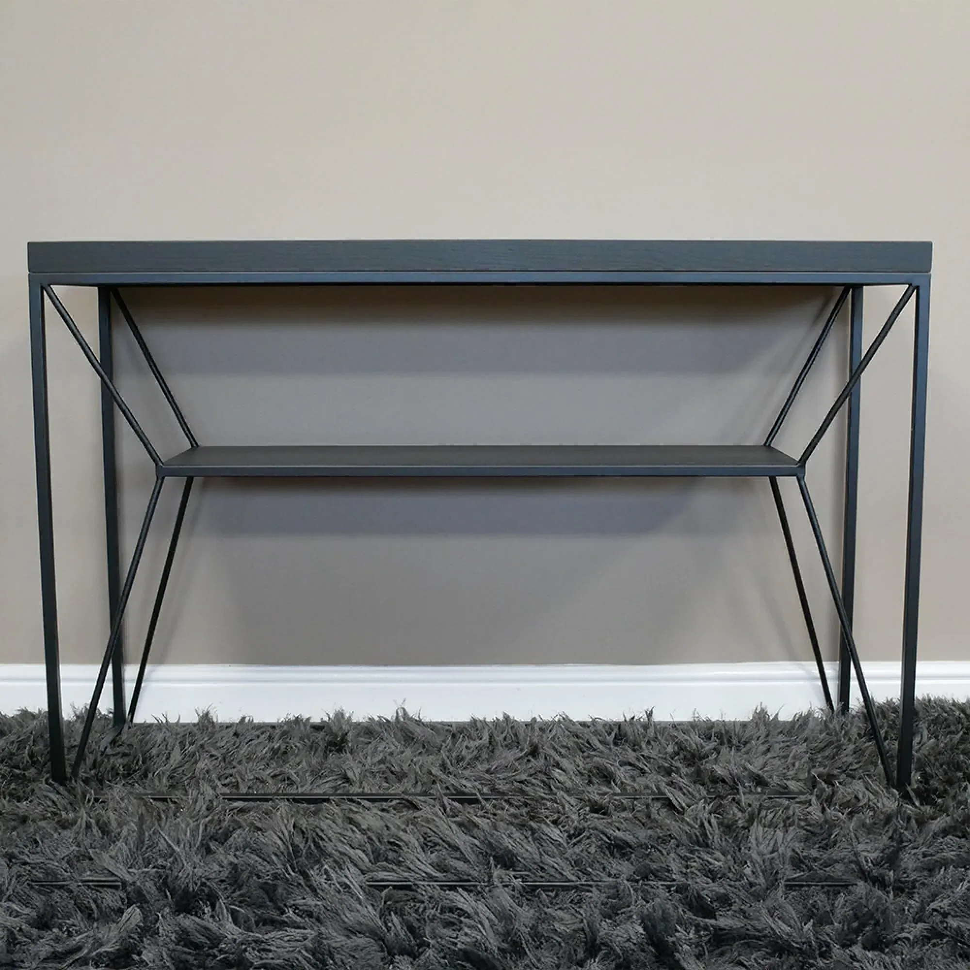 Black Console Table with Shelf - Black