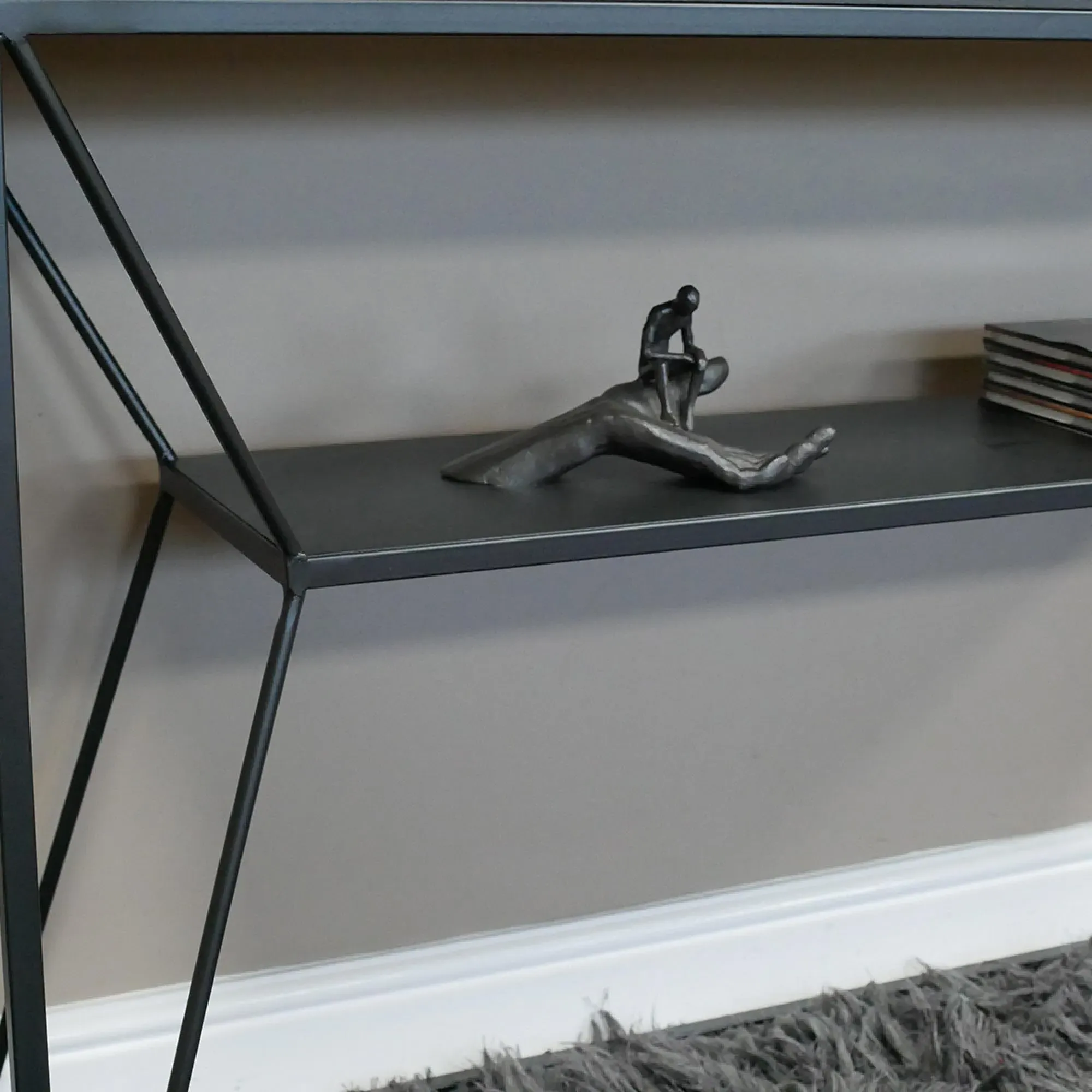 Black Console Table with Shelf - Black