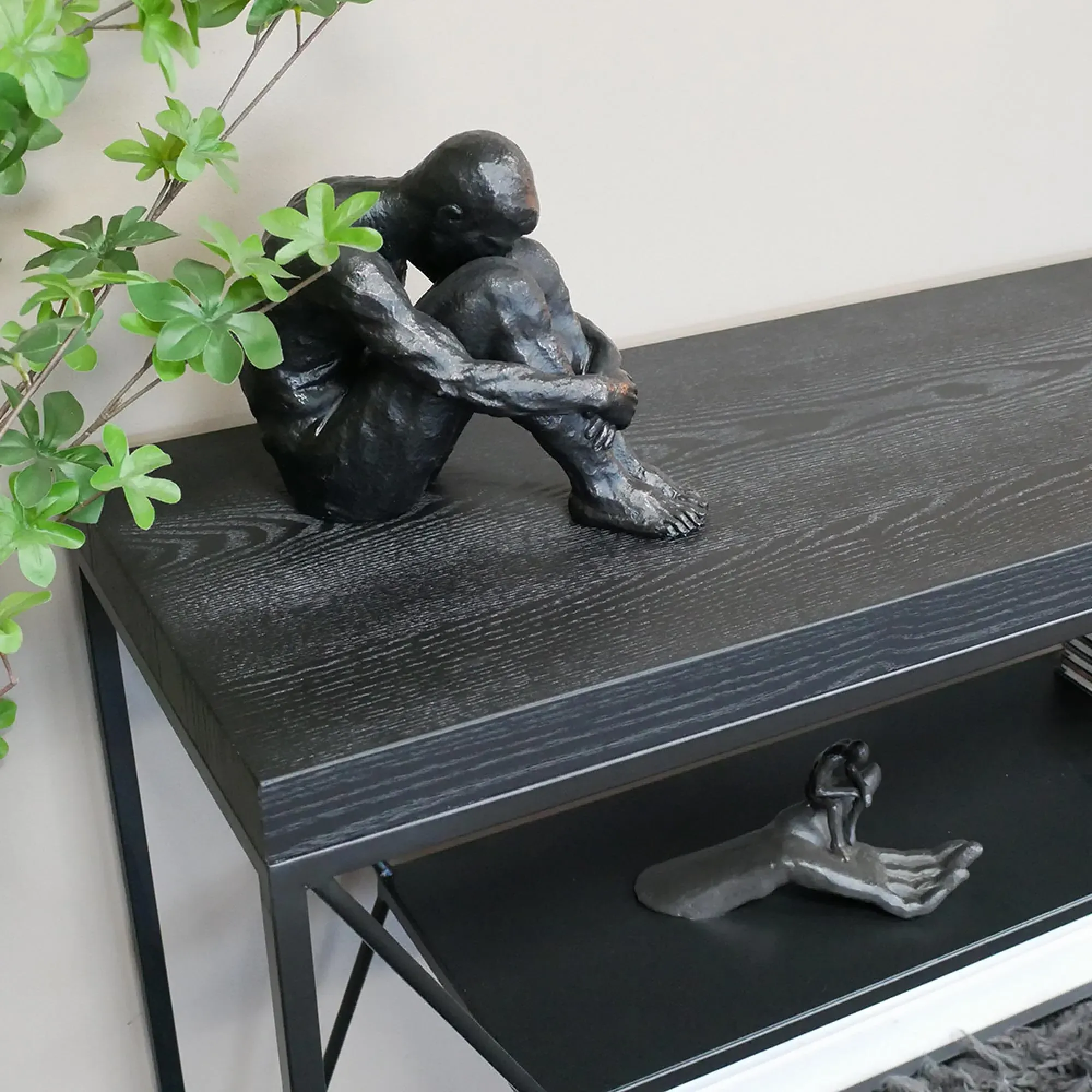 Black Console Table with Shelf - Black