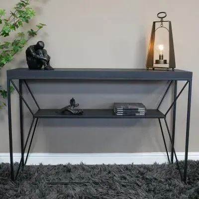 Black Console Table with Shelf - Black image