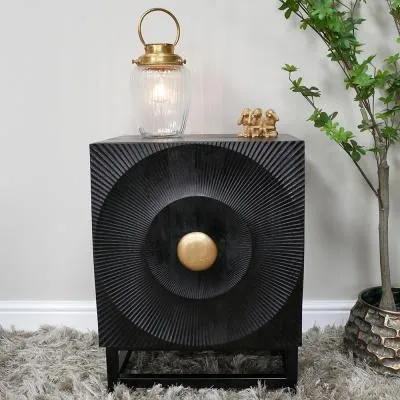 Black Mango Wood 1 Door Bedside Cabinet