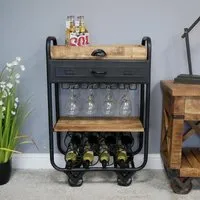 Black Metal 1 Drawer Wine Trolley