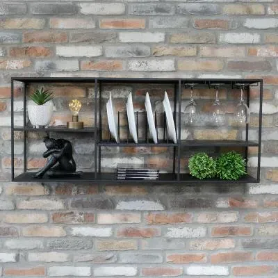 Black Metal Kitchen Wide Wall Unit