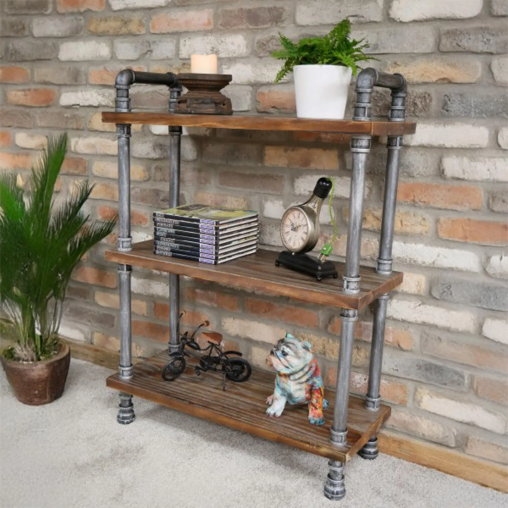 Black Metal Pipe 3-Shelf Bookcase - Black, Wood