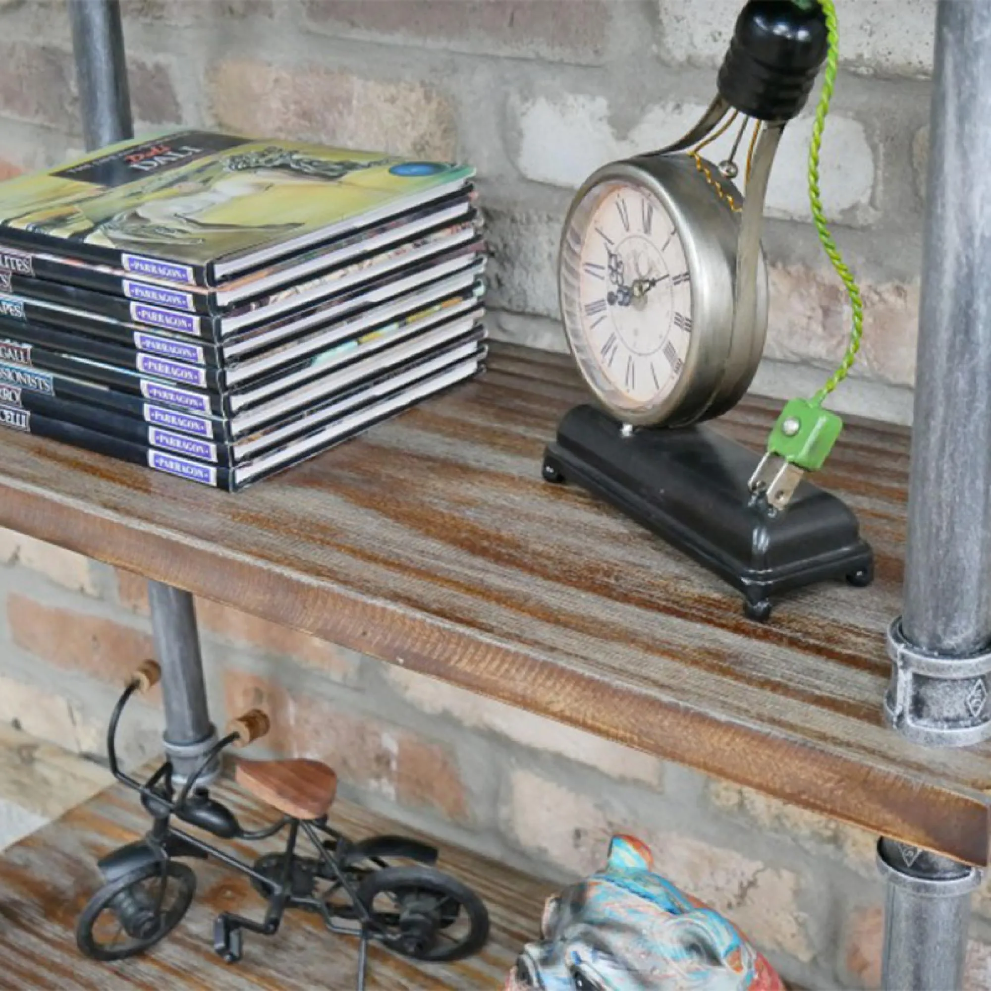 Black Metal Pipe 3-Shelf Bookcase - Black, Wood