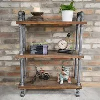 Black Metal Pipe 3-Shelf Bookcase - Black, Wood
