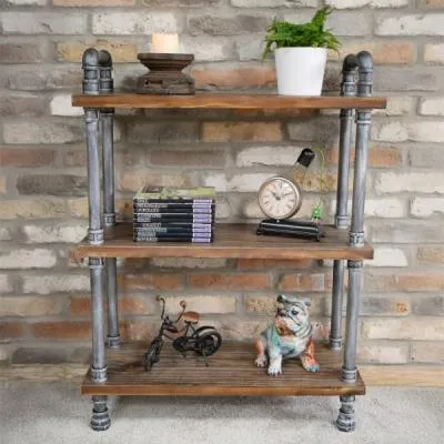 Black Metal Pipe 3-Shelf Bookcase - Black, Wood