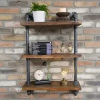 Black Metal Pipe 3-Shelf Wall Unit - Black, Wood