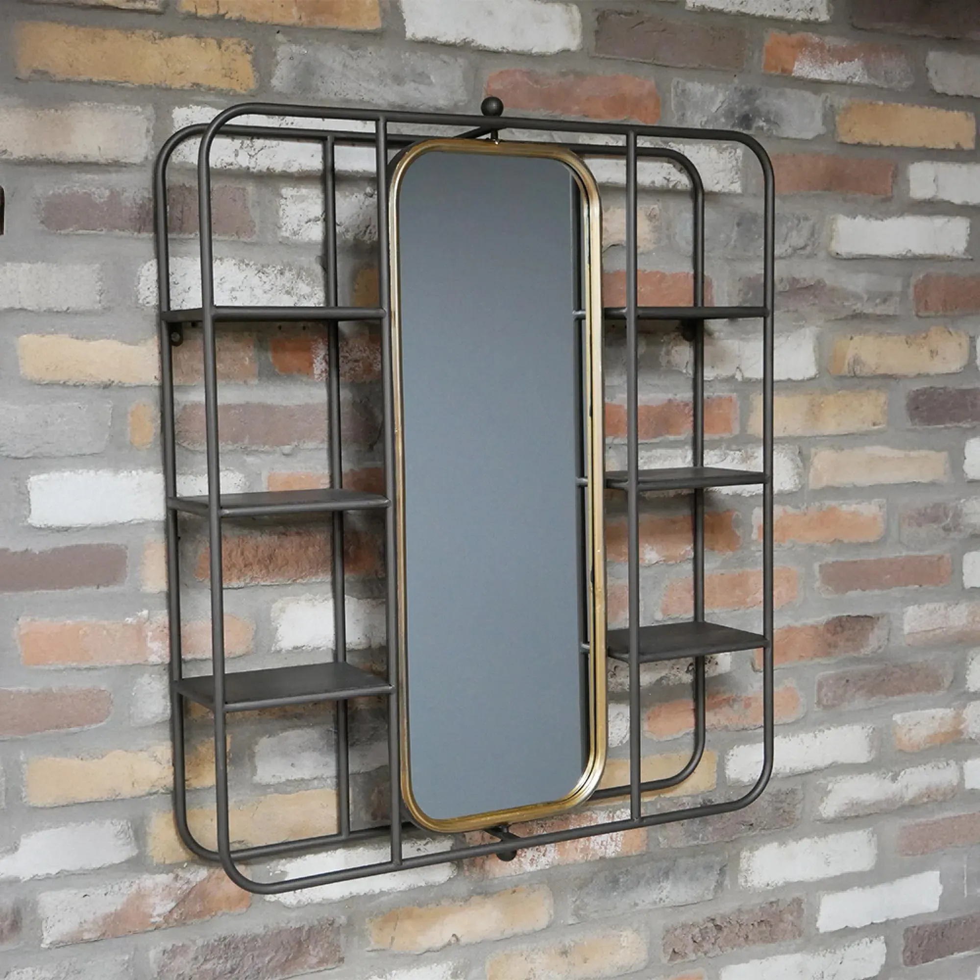 Black Metal Wall Unit with Mirror