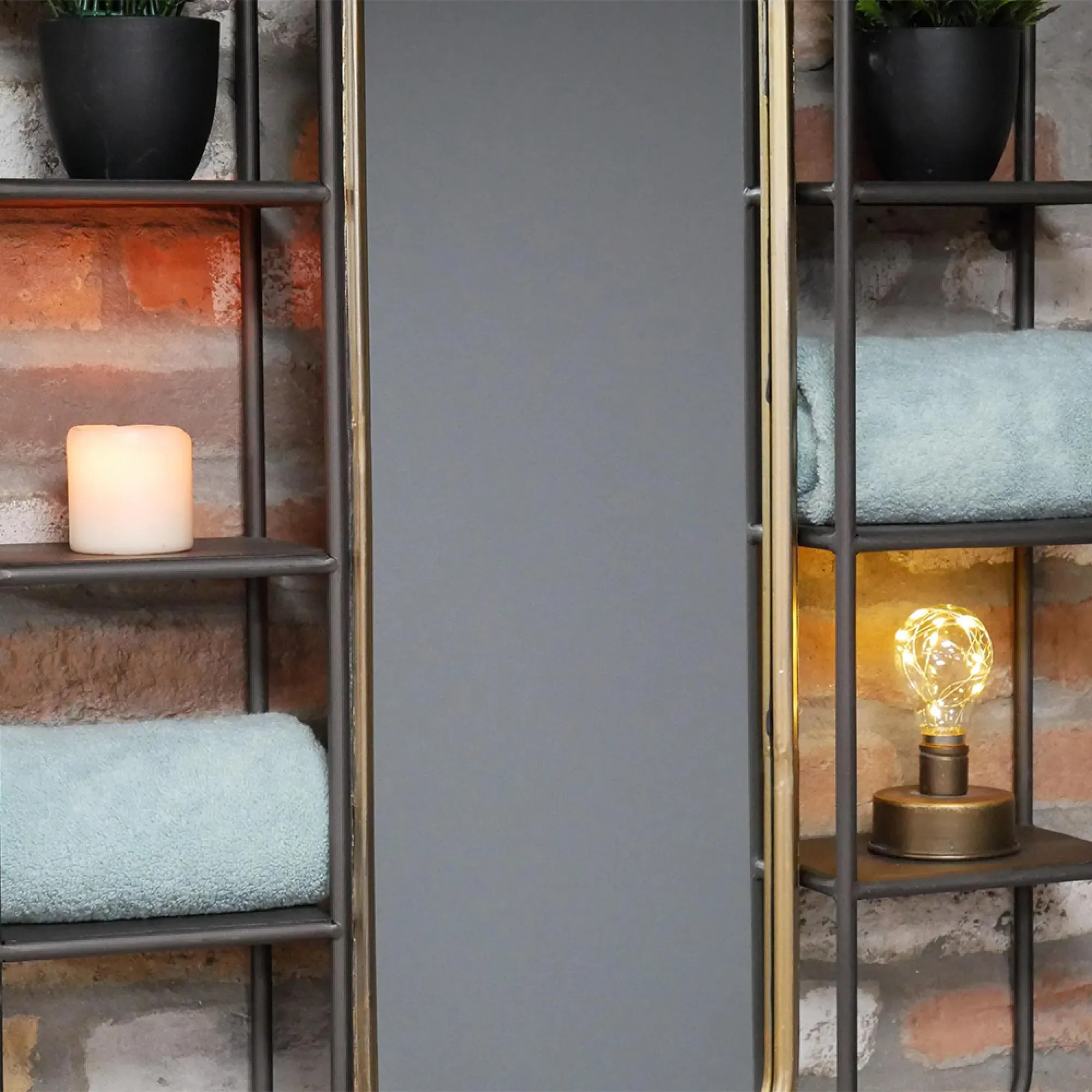 Black Metal Wall Unit with Mirror