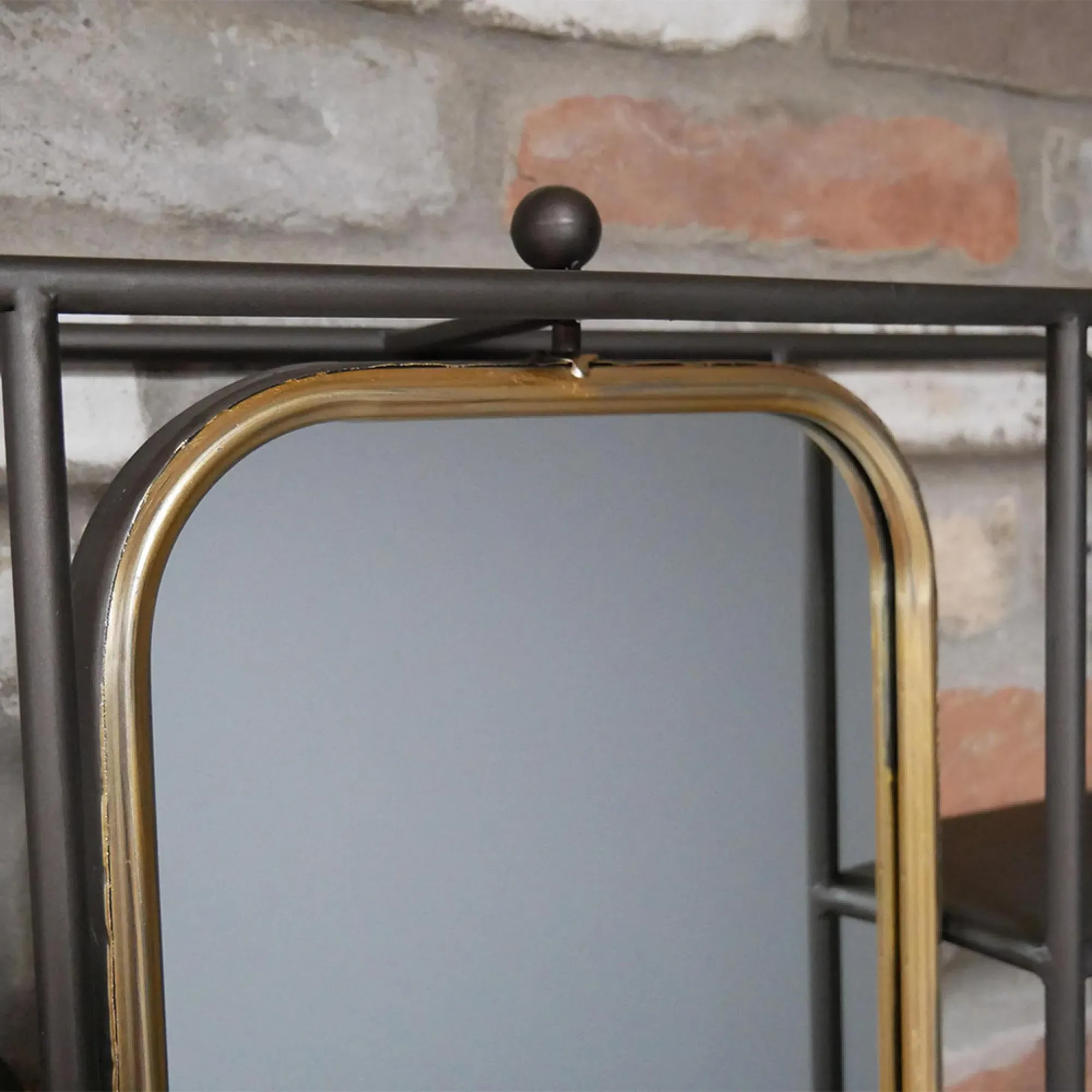 Black Metal Wall Unit with Mirror