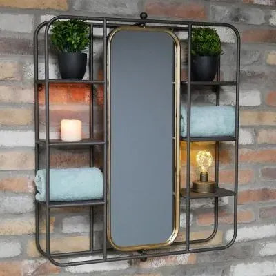 Black Metal Wall Unit with Mirror image