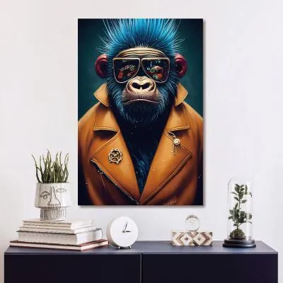 Blue Hair Gorilla Tempered Glass Wall Art image