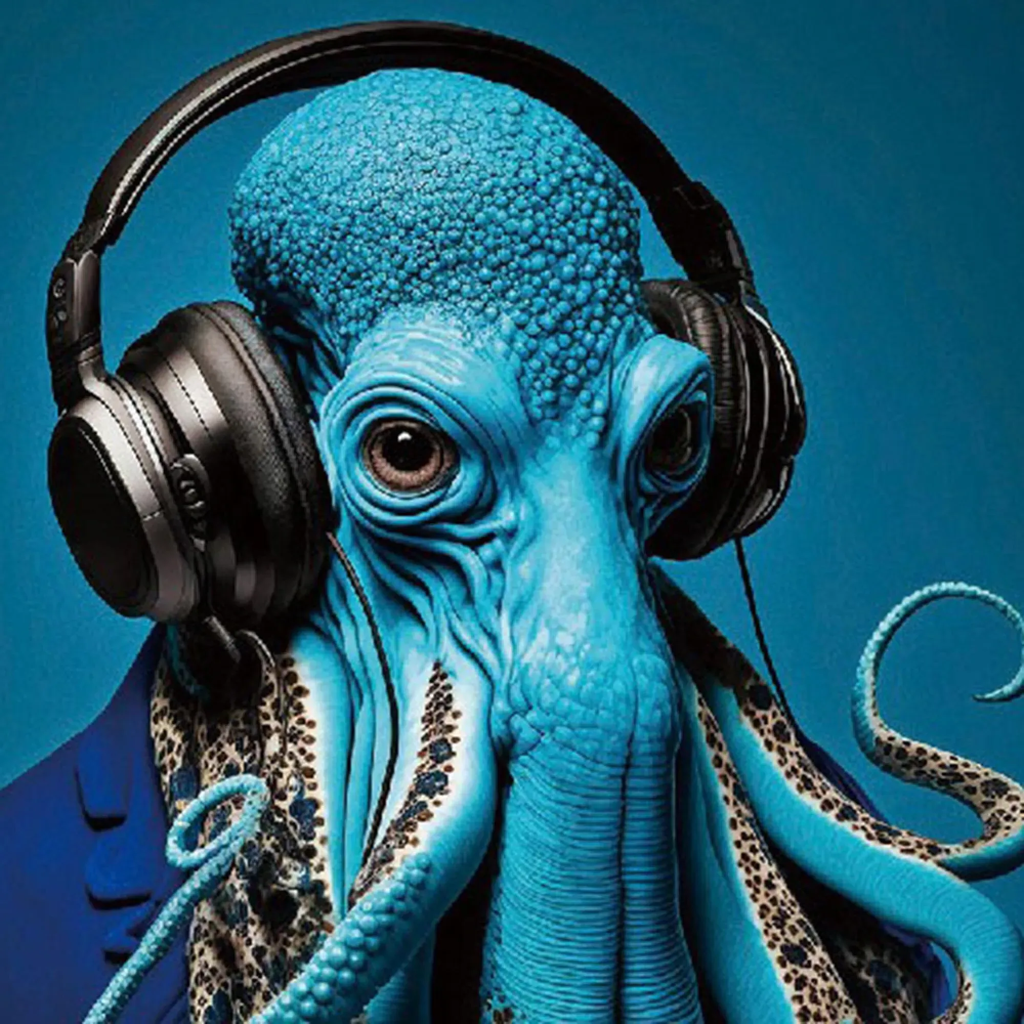 Blue Octopus Tempered Glass Wall Art