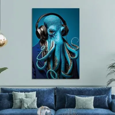 Blue Octopus Tempered Glass Wall Art image