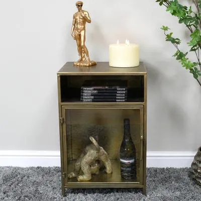 Brushed Metal and Glass 1 Door Bedside Cabinet
