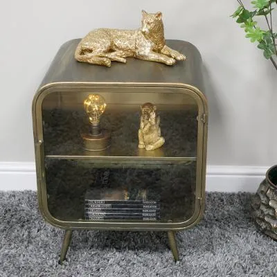 Brushed Metal and Glass 1 Door Curved Bedside Cabinet