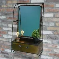 Brushed Metal Wall Unit with Mirror and Drawer