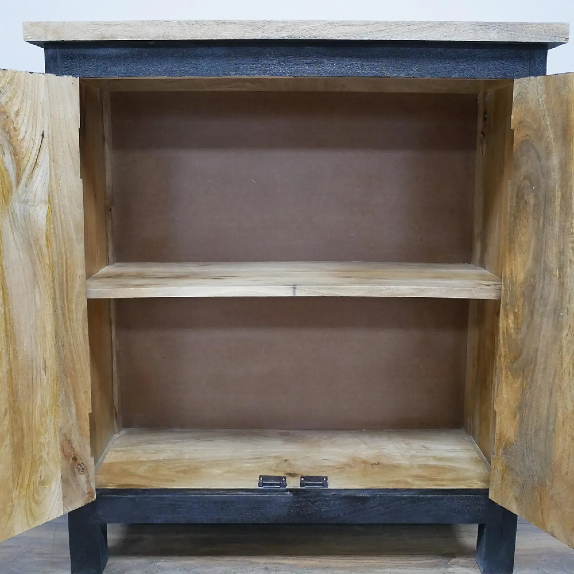Carved 2 Door Cabinet - Black, Mango Wood