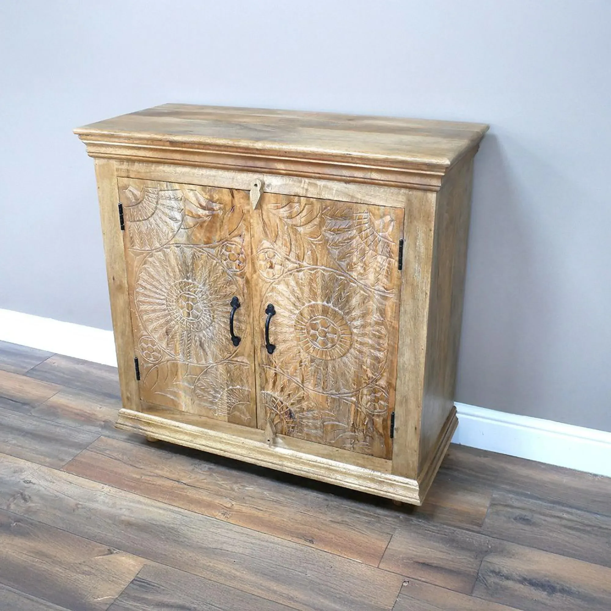 Carved 2 Door Sideboard - Mango Wood
